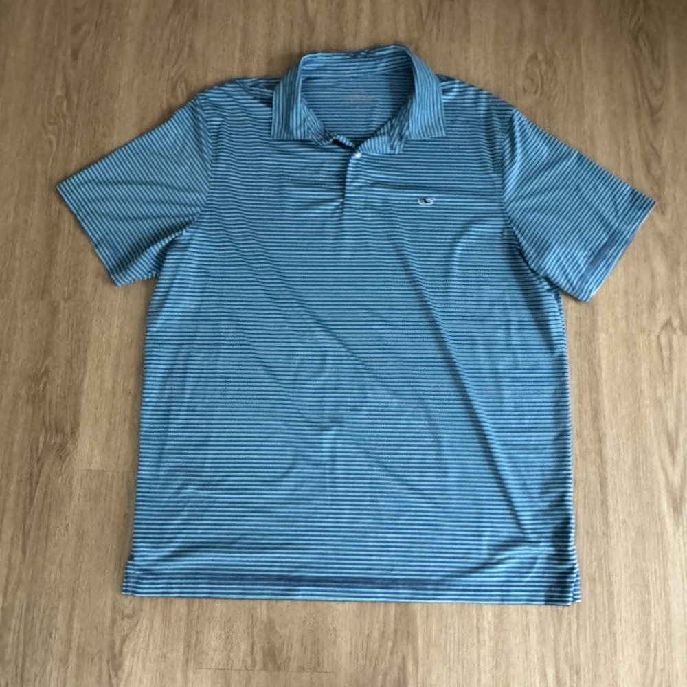 Vineyard Vines Performance Teal Striped Polo Shirt